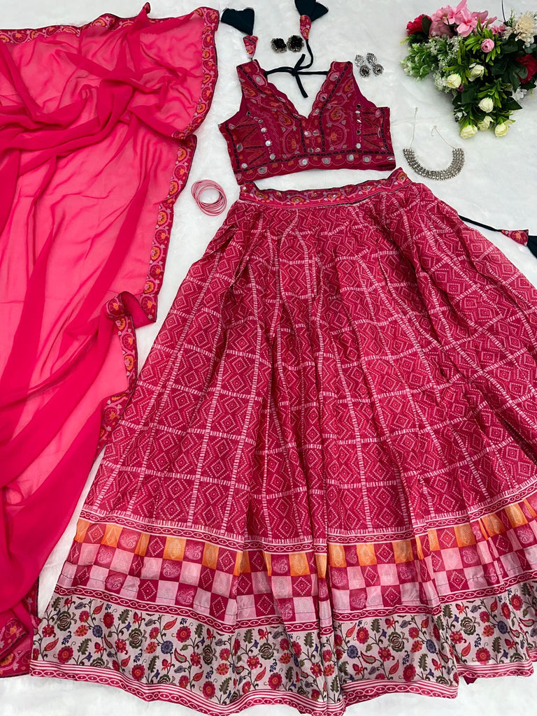 Function Wear Pink Color Pleated Silk Lehenga Choli