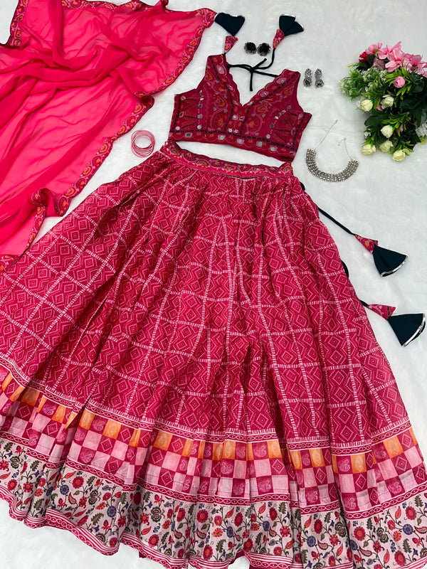 Function Wear Pink Color Pleated Silk Lehenga Choli