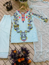 Load image into Gallery viewer, Embroidery Work Sky Blue Color Party Wear Kurti Set