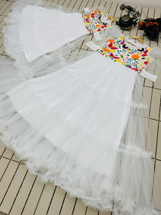 Beautiful Work White Color Mother Daughter Gown