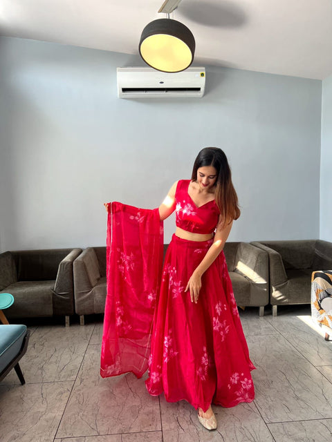 Wonderful Red Organza Silk Lehenga Choli Main image