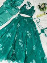 Load image into Gallery viewer, Wonderful Aqua Green Organza Silk Lehenga Choli