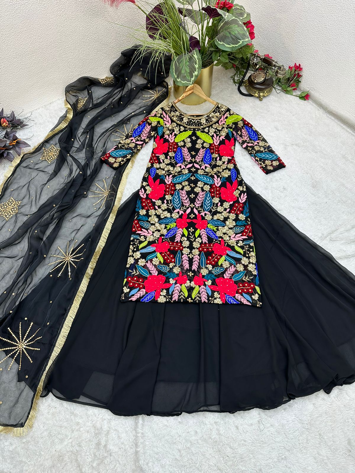 Trendy Black Color Double Sequence Work Top With Lehenga Secondary image