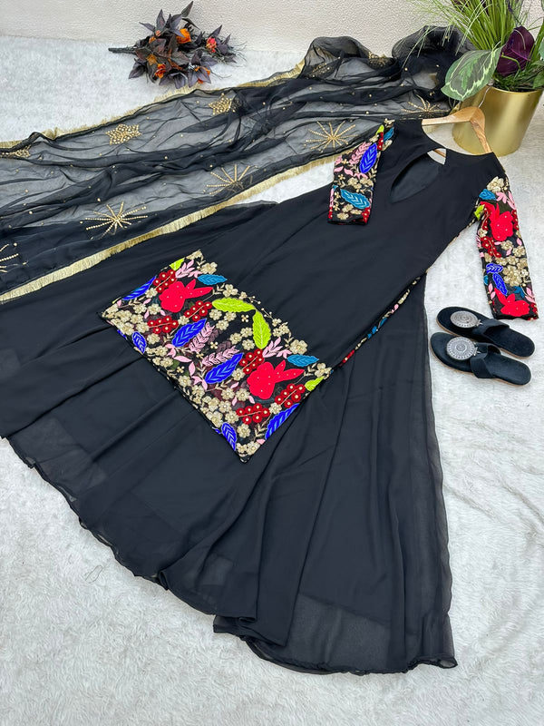 Trendy Black Color Double Sequence Work Top With Lehenga