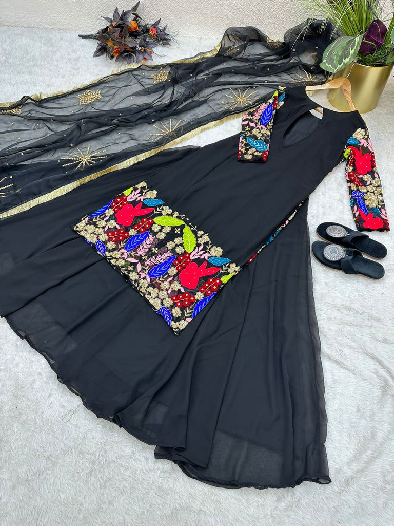 Trendy Black Color Double Sequence Work Top With Lehenga