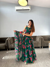 Load image into Gallery viewer, Digital Flower Print Green Color Lehenga Choli