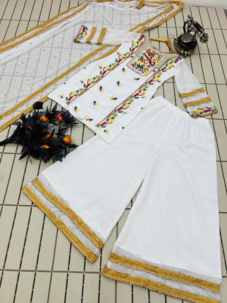Superhit Embroidery Work White Color Palazzo Suit