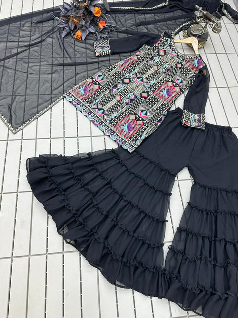 Heavy Embroidery Work Black Color Amazing Sharara Suit Main image