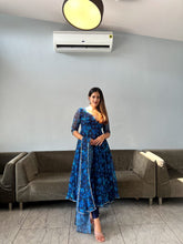 Load image into Gallery viewer, Floral Printed Blue Color Georgette Anarkali Gown