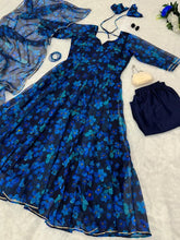 Load image into Gallery viewer, Floral Printed Blue Color Georgette Anarkali Gown