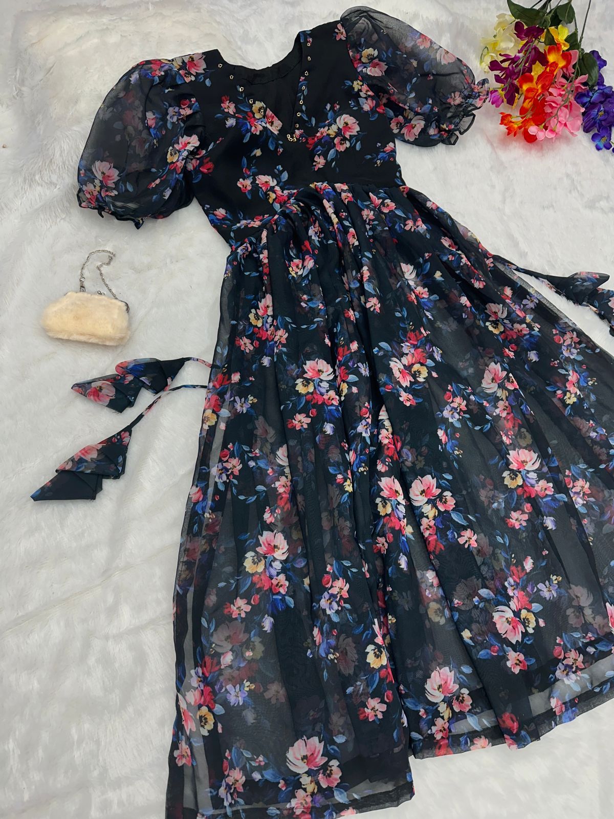 Pretty Black Color Digital Printed Side Slit Kurti