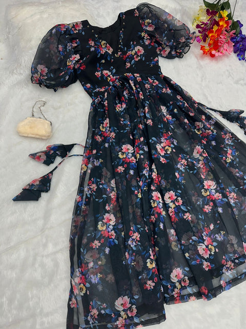 Pretty Black Color Digital Printed Side Slit Kurti Main image