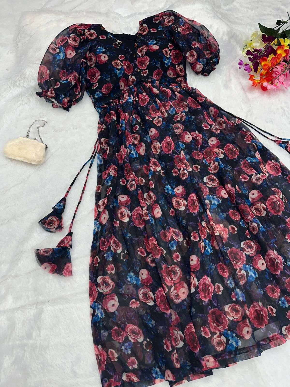 Pretty Digital Printed Black Color Side Slit Kurti Main image