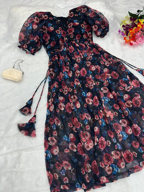 Pretty Digital Printed Black Color Side Slit Kurti Main image