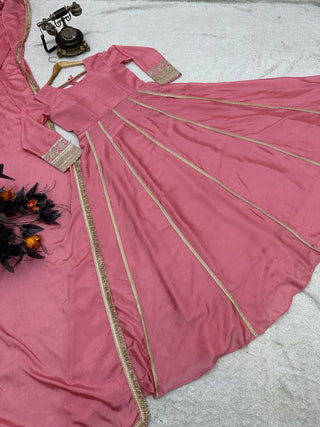 Amazing Coding Lace Work Dusty Pink Color Gown