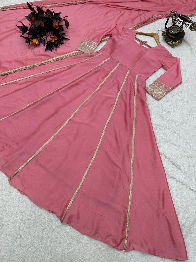 Amazing Coding Lace Work Dusty Pink Color Gown