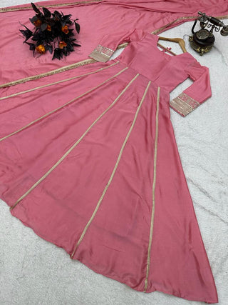 Amazing Coding Lace Work Dusty Pink Color Gown