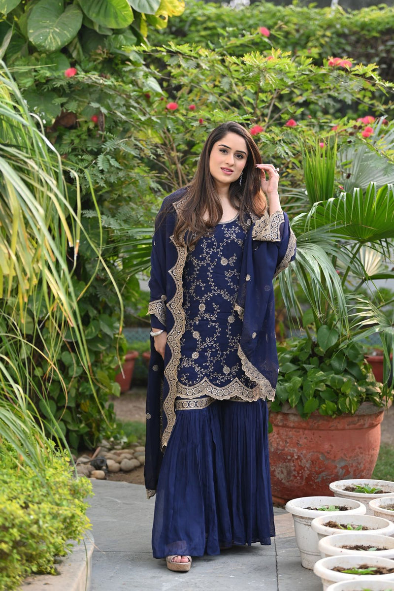 Ravishing Sequences Embroidery Work White Color Sharara Suit main image 0