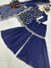 Load image into Gallery viewer, Glimmering Navy Blue Color Embroidery Work Sharara Suit