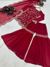 Load image into Gallery viewer, Glimmering Maroon Color Embroidery Work Sharara Suit