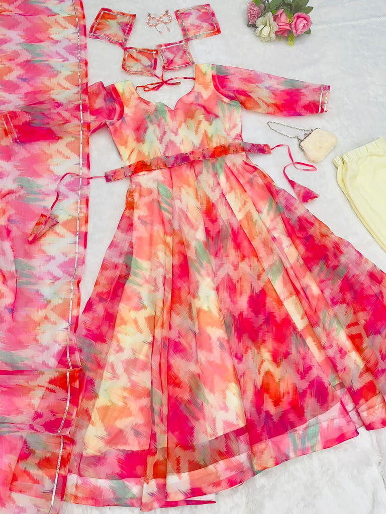 Digital Print Multi Color Organza Silk Anarkali Suit