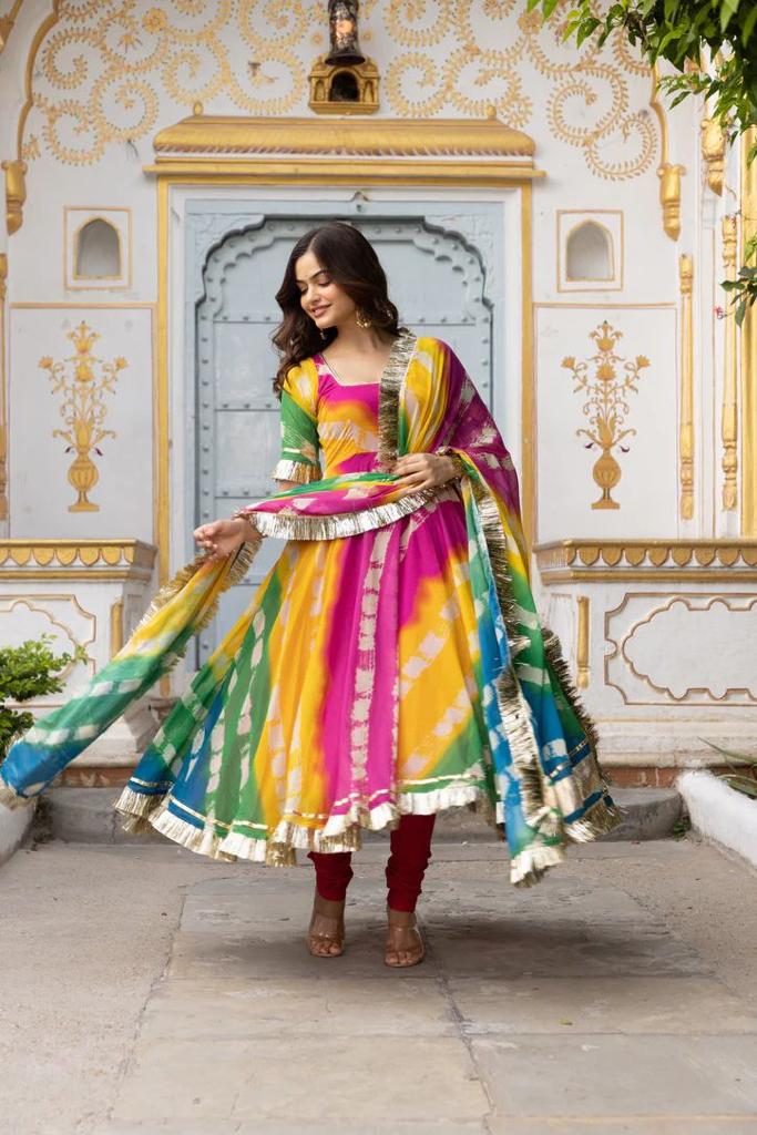 Multi Color Print With Lace Excellent Anarkali Gown