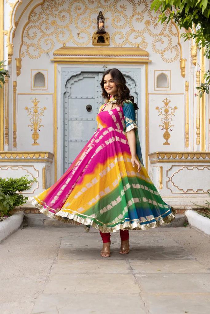 Multi Color Print With Lace Excellent Anarkali Gown