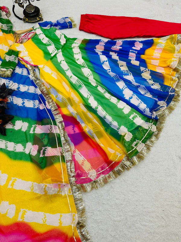 Multi Color Print With Lace Excellent Anarkali Gown