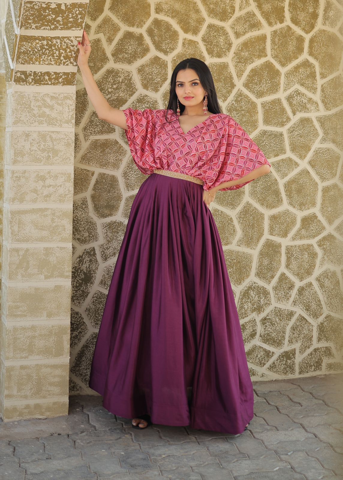 Occasion Wear Sequins Work Wine Color Printed Gown Clothsvilla