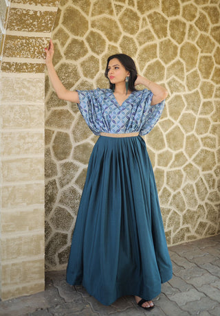 Occasion Wear Sequins Work Navy Blue Color Printed Gown Clothsvilla