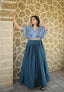 Occasion Wear Sequins Work Navy Blue Color Printed Gown Clothsvilla