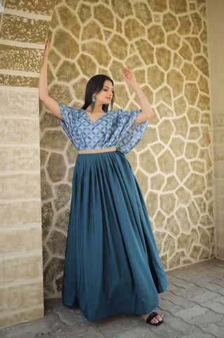 Occasion Wear Sequins Work Navy Blue Color Printed Gown Clothsvilla