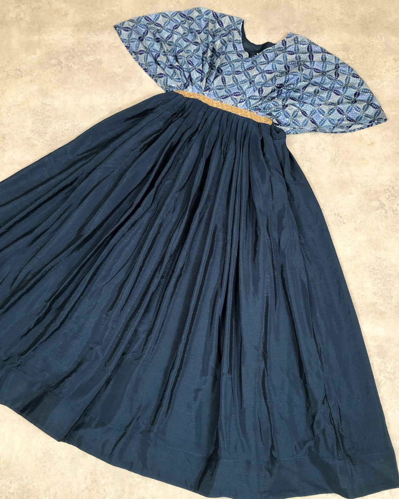 Occasion Wear Sequins Work Navy Blue Color Printed Gown Clothsvilla