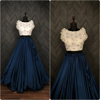 Party Wear Navy Blue Color Sleeveless Lehenga With Blouse