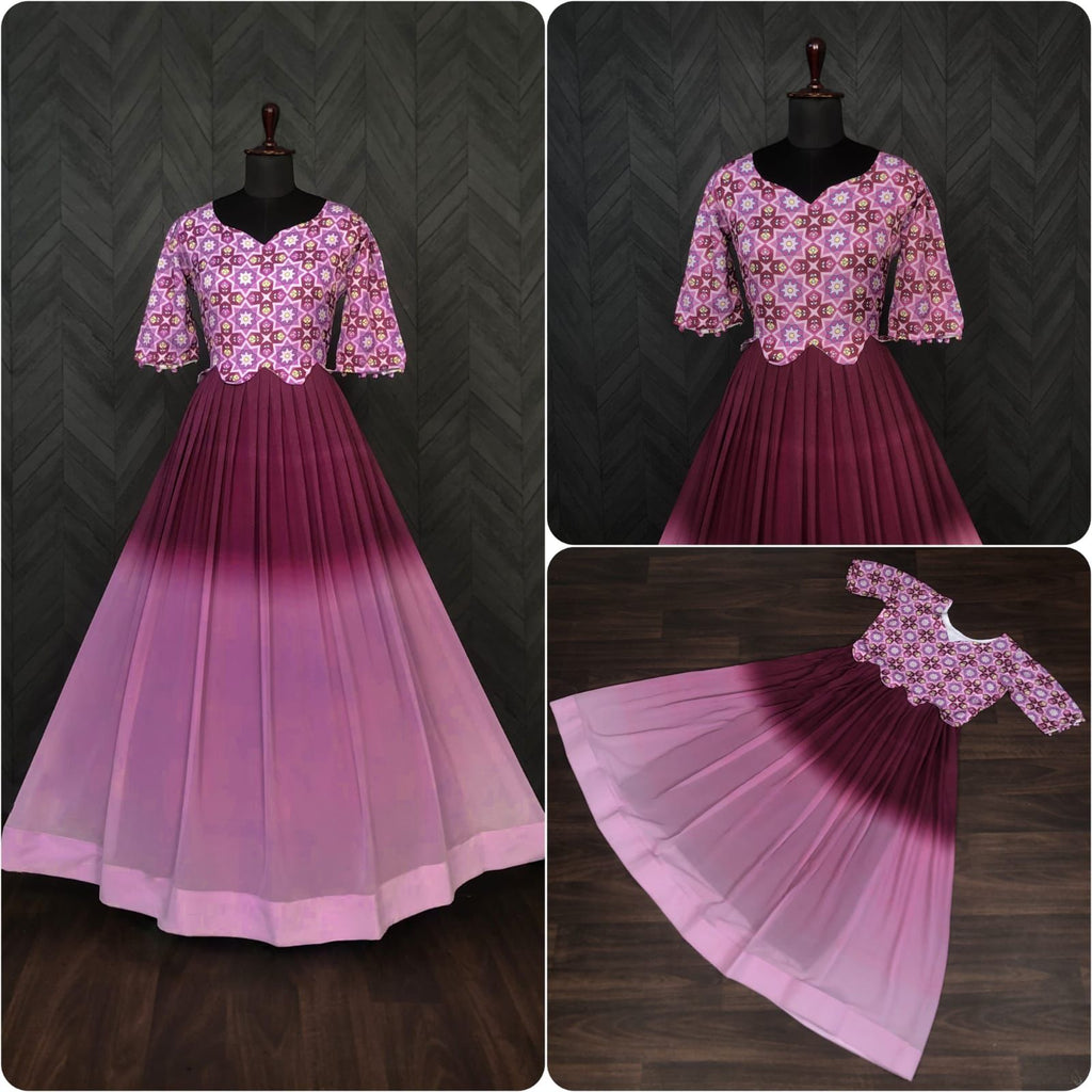 Georgette Wine Colo Lovely Pattern Long Gown