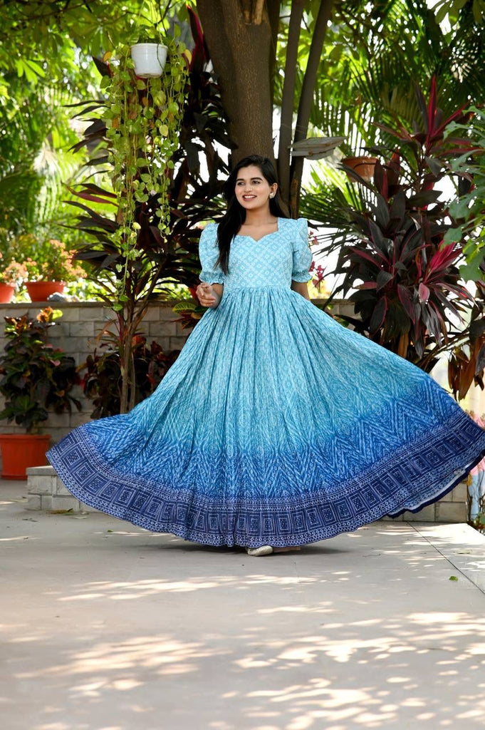 Beautiful Crush Pleating Blue Designer Gown - Clothsvilla Beautiful Crush Pleating Blue Designer Gown - Clothsvilla