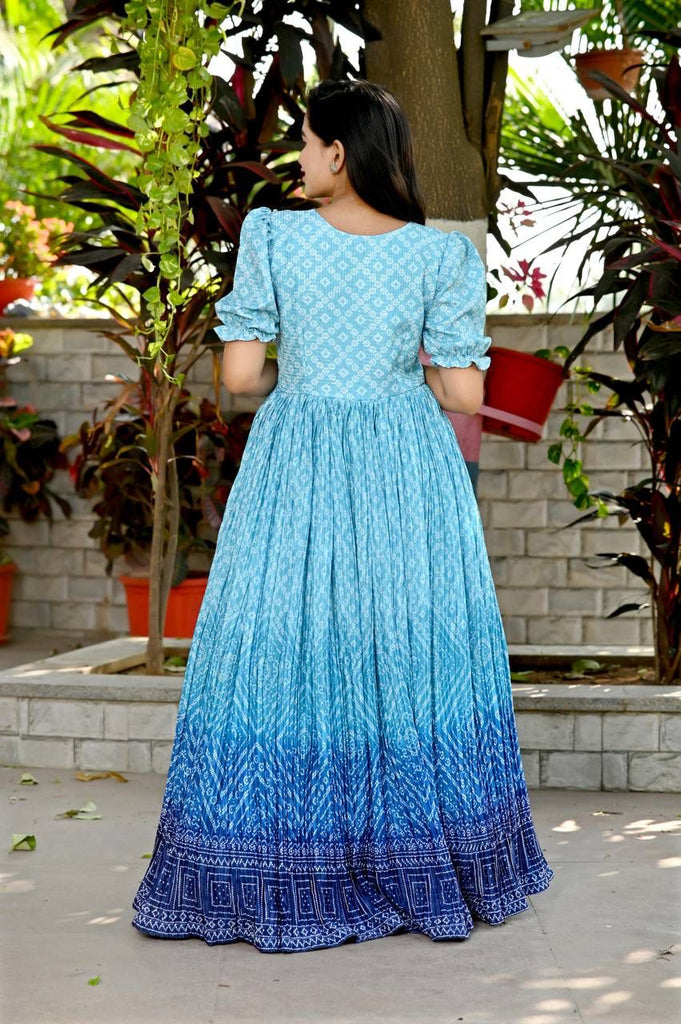 Beautiful Crush Pleating Blue Designer Gown Clothsvilla