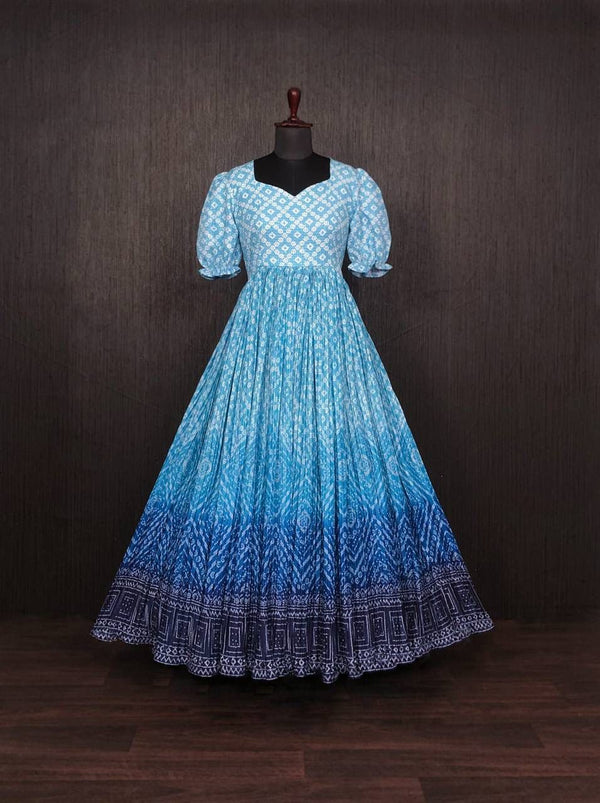 Beautiful Crush Pleating Blue Designer Gown Clothsvilla
