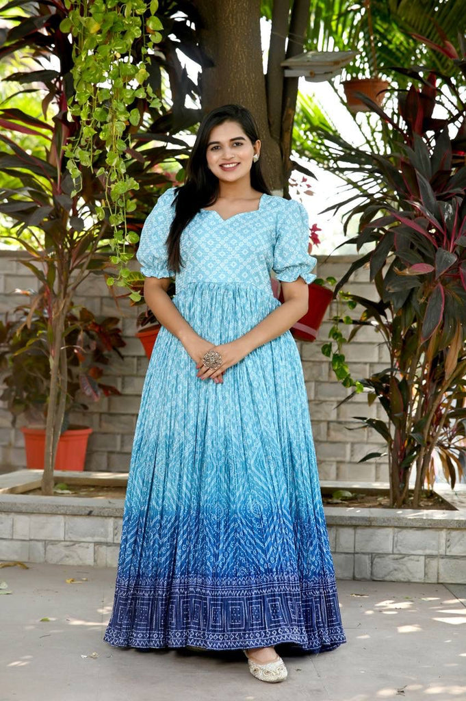 Beautiful Crush Pleating Blue Designer Gown - Clothsvilla XL Beautiful Crush Pleating Blue Designer Gown - Clothsvilla XL