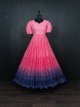 Beautiful Crush Pleating Pink Designer Gown Clothsvilla