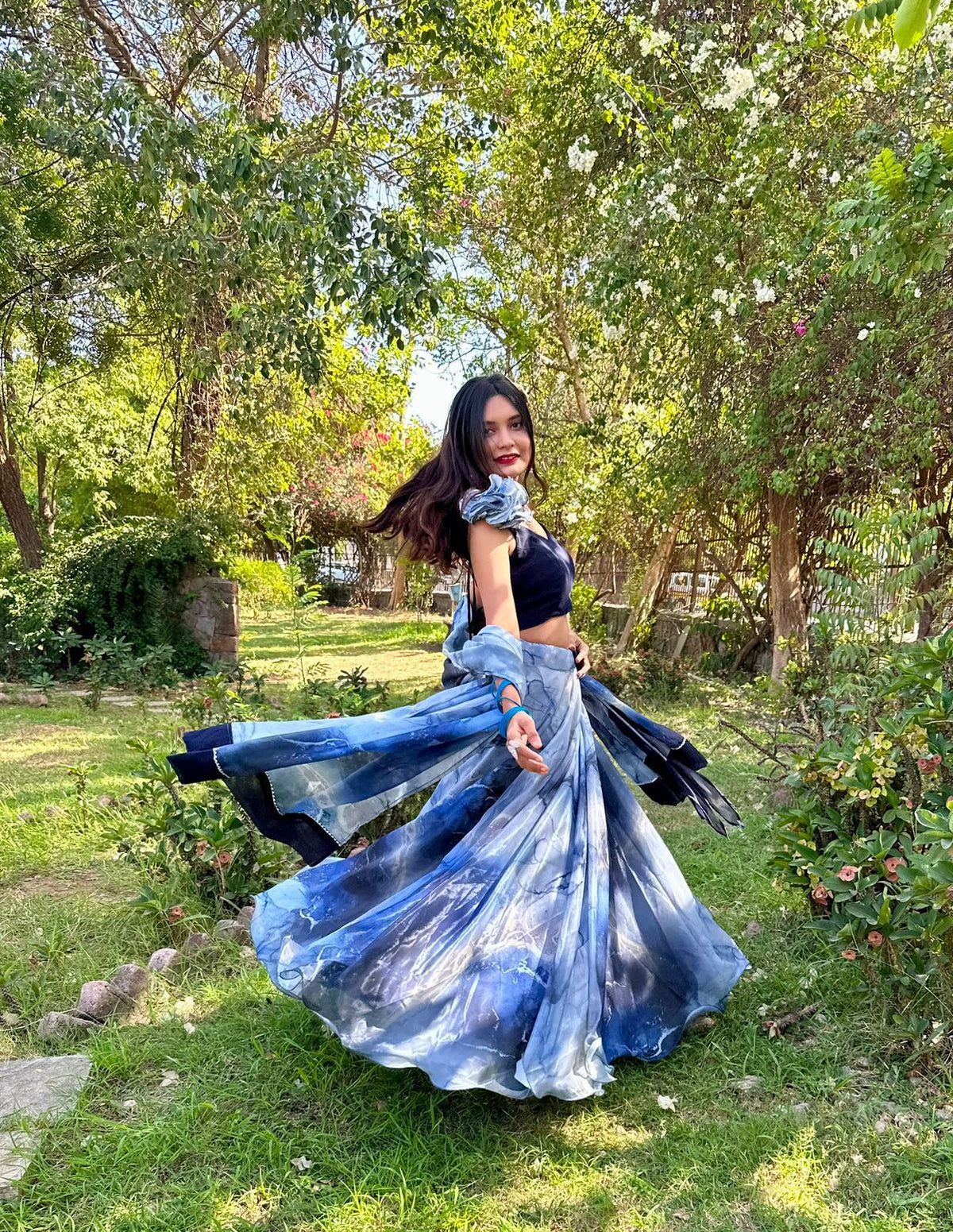 Organza Silk Navy Blue Color Lehenga Choli Main image