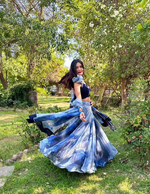 Organza Silk Navy Blue Color Lehenga Choli Main image