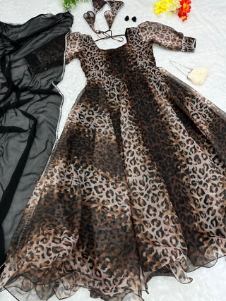 Digital Printed Brown Color Fairy Look Gown