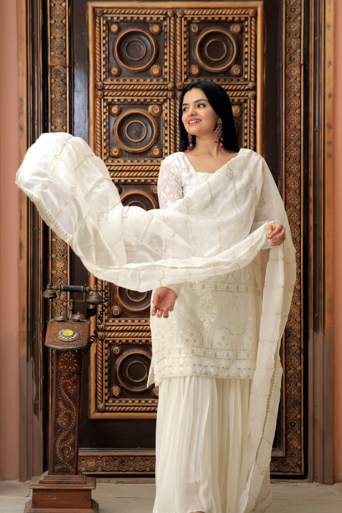 15818 BUY WEDDING WEAR WHITE COLOUR DESIGNER HEAVY SHARARA DRESS RICH LOOK  - Reewaz International | Wholesaler & Exporter of indian ethnic wear  catalogs.