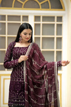 Load image into Gallery viewer, Stylish Embroidered Work Wine Color Sharara Suit