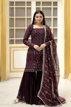 Load image into Gallery viewer, Stylish Embroidered Work Wine Color Sharara Suit