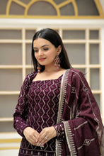 Load image into Gallery viewer, Stylish Embroidered Work Wine Color Sharara Suit