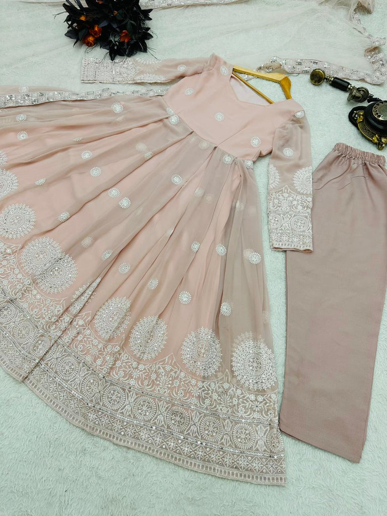 Fantastic Sequence Work Peach Color Anarkali Gown