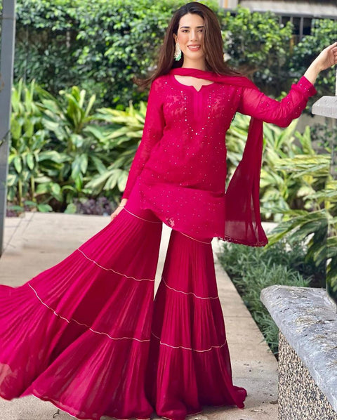 Function Wear Embroidery Pink Color Sharara Suit Main image