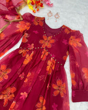 Load image into Gallery viewer, Maroon Handwork Fully Stitched Gown